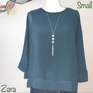 Zara Woman olive green semi-sheer top with lining